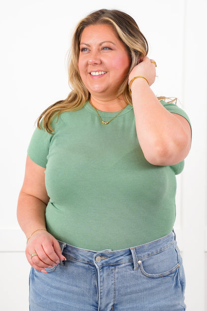 Basic Short Sleeve Round Neck Ribbed Knit Top