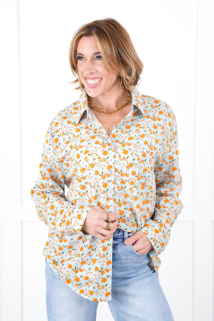 POL Floral Long Sleeve Button Down Woven Shirt