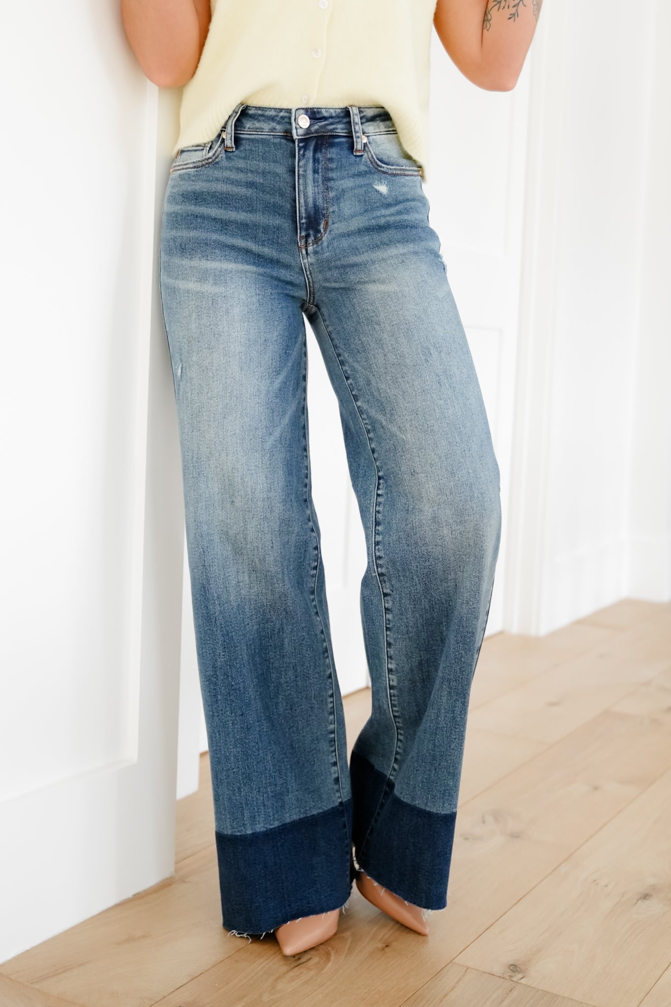 Judy Blue High Rise Dark Wash Two Tone Column Straight Leg Jeans