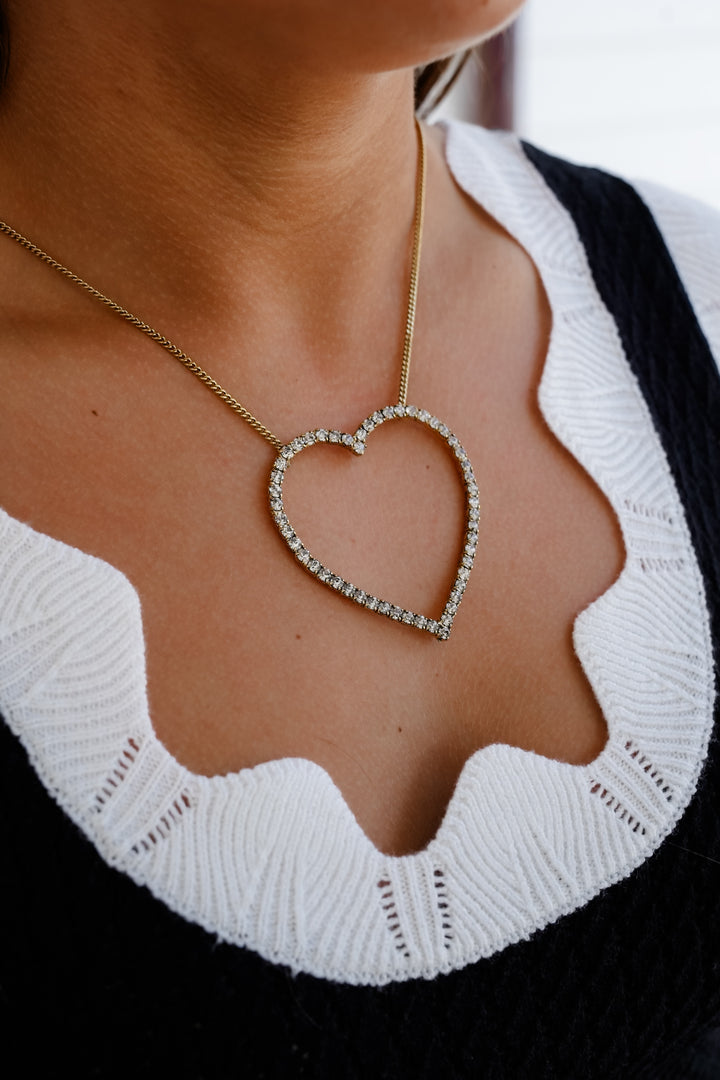 TOVA Crystal Paved Open Heart Necklace