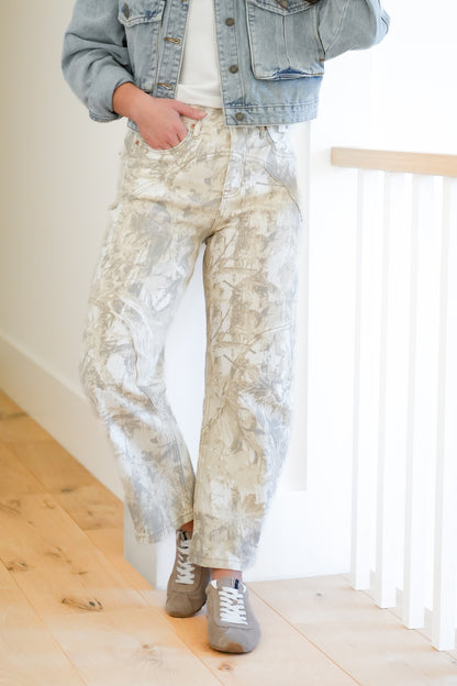 Saige High Rise Sand Tummy Control Barrel Camo Jeans