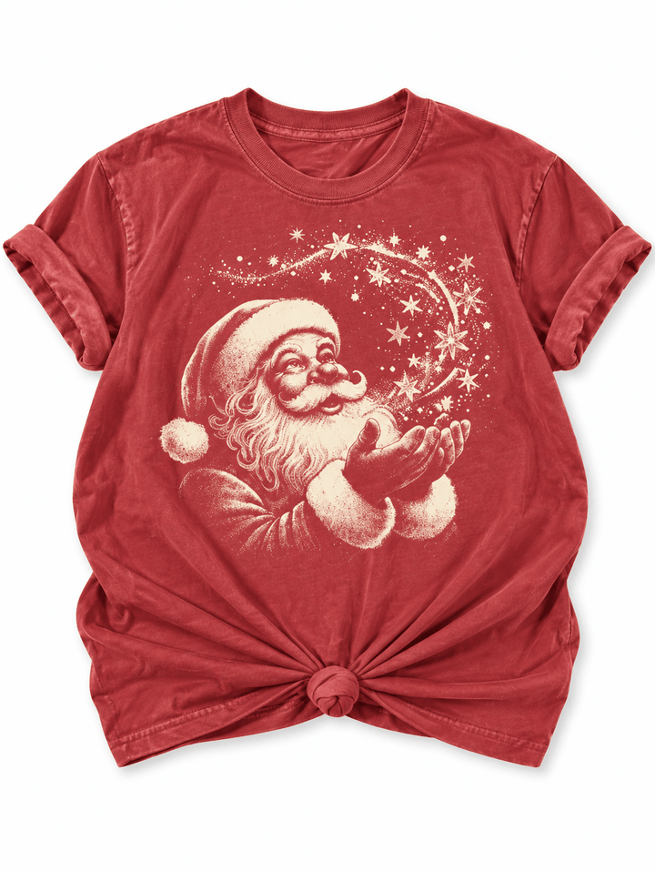 Plus/Reg Short Sleeve Magical Santa Christmas Graphic Tee - Freckled Poppy