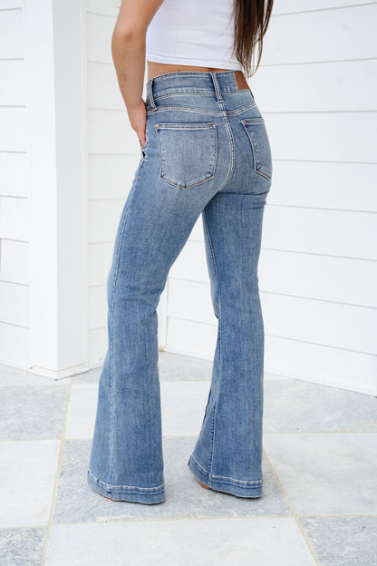 Restock Judy Blue High Rise Medium Wash Trouser Flare Jeans