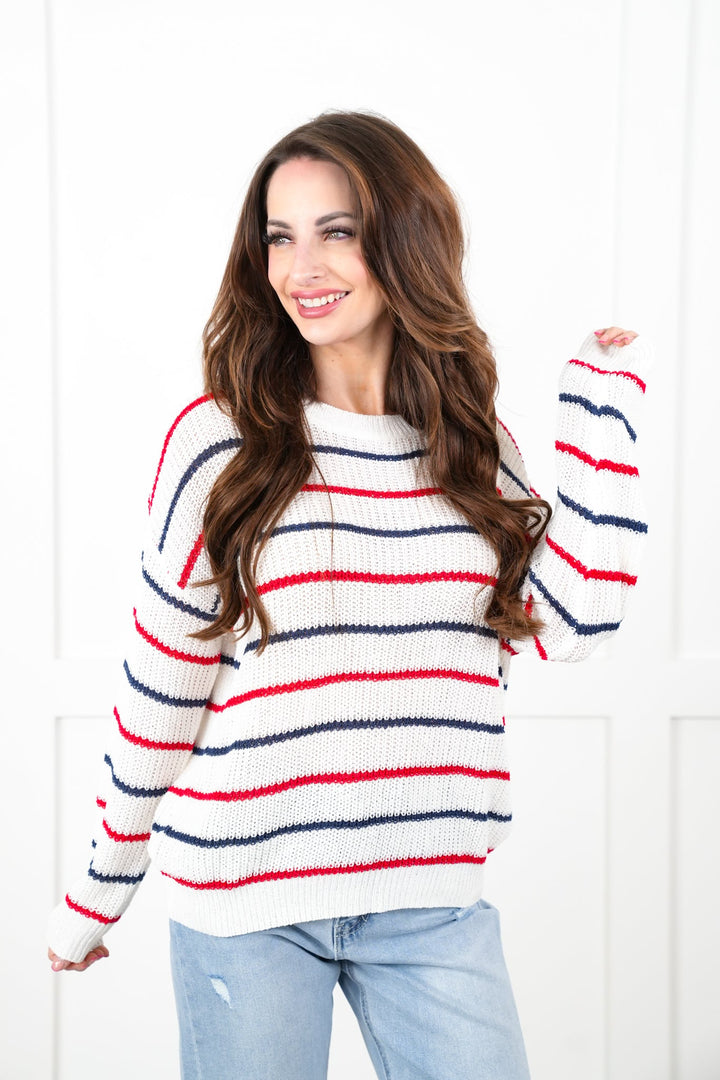Stripe Long Sleeve Pullover Sweater Top