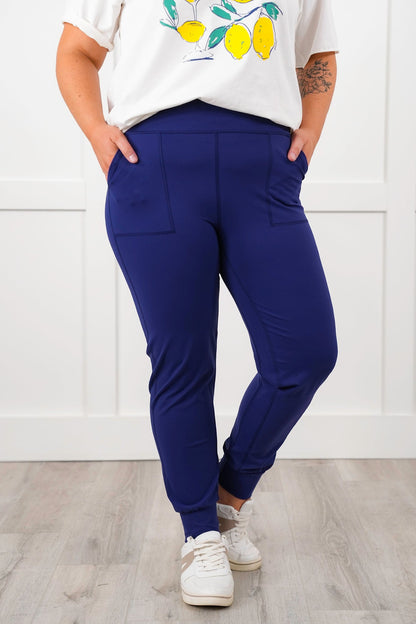 Plus/Reg Solid Elastic High Waisted Joggers