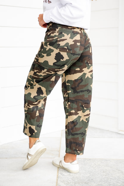 Risen Mid Rise Camo Barrel Pants