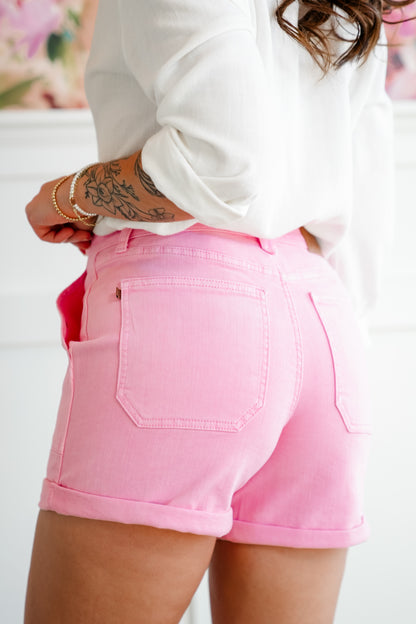 Judy Blue Pink Aurora Weekend Double Cuff Shorts