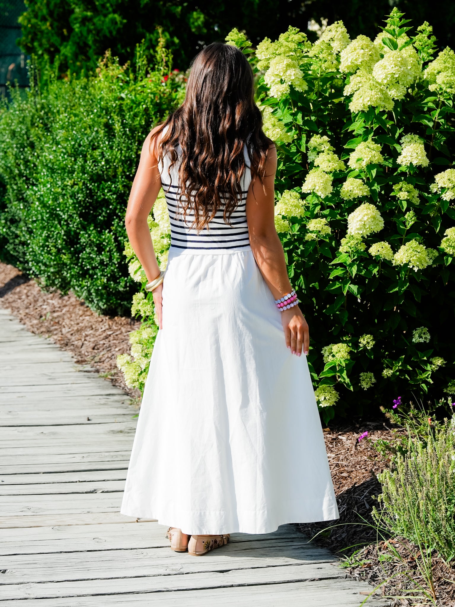 Sleeveless Stripe Knit Bodice with Woven Skirt Maxi Dress - Freckled Poppy