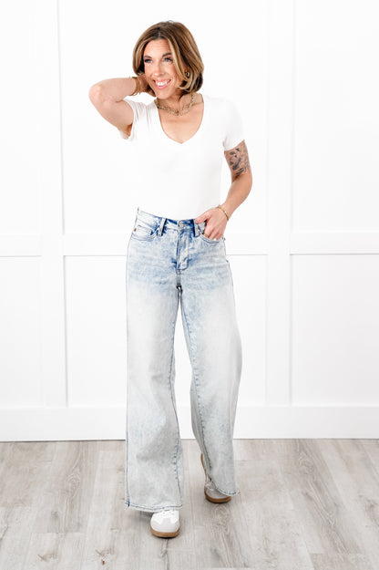 Judy Blue High Rise Light Wash Tummy Control Retro Wide Leg Jeans