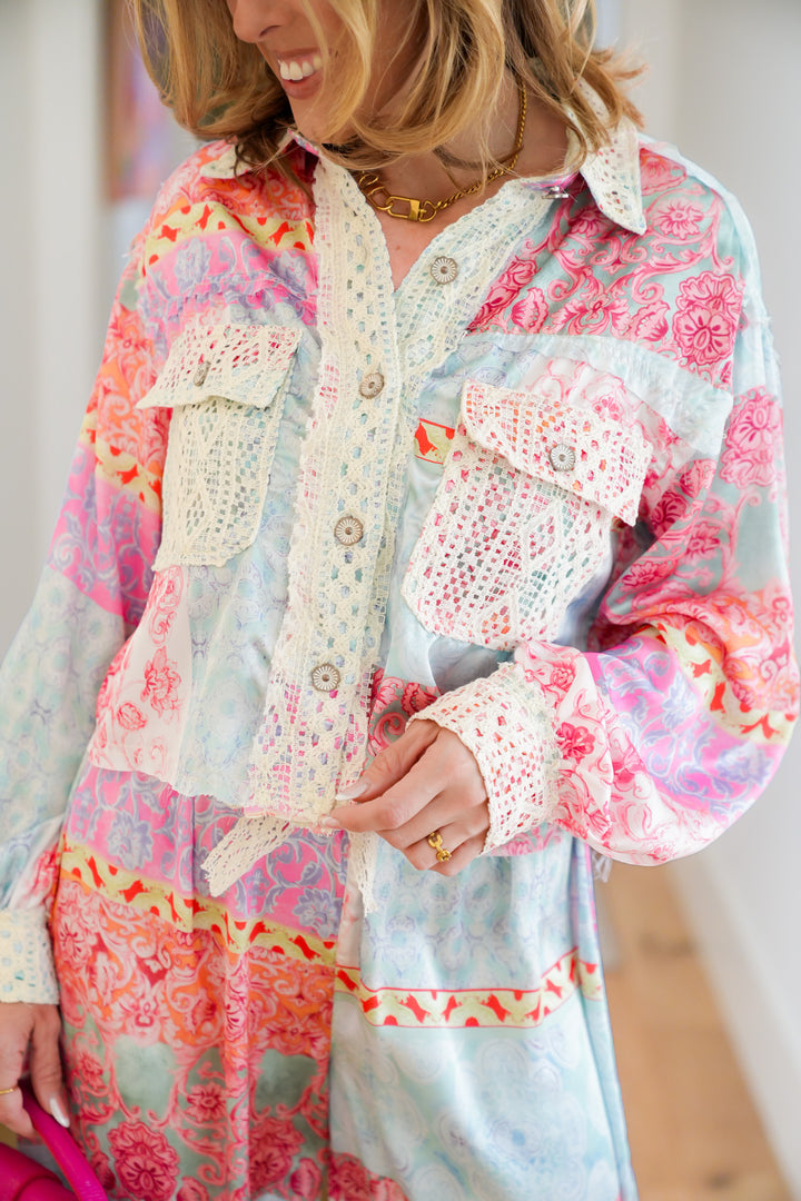 POL Multi Print Long Sleeve Button Down Top