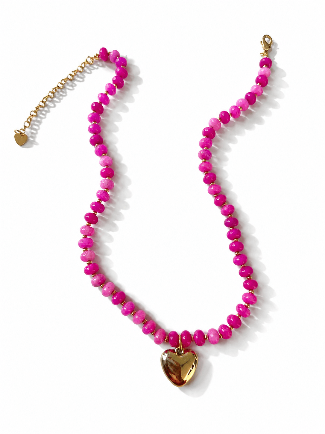 Vibrant Natural Stone Beaded Necklace with Heart Charm - Freckled Poppy