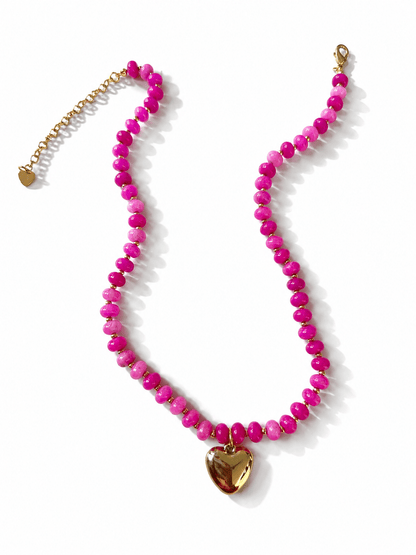 Vibrant Natural Stone Beaded Necklace with Heart Charm - Freckled Poppy