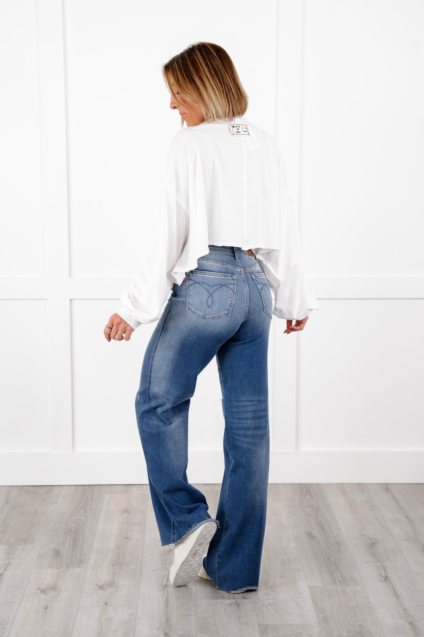 Judy Blue High Rise Medium Wash Retro Wide Leg Jeans with Cuff