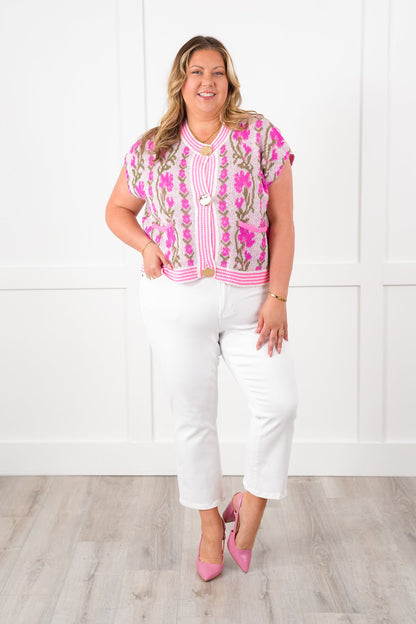Floral Button Down Sweater Vest