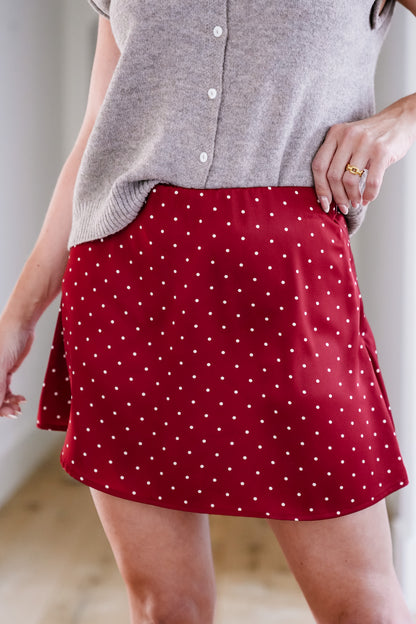 Polka Dot Satin Mini Skort