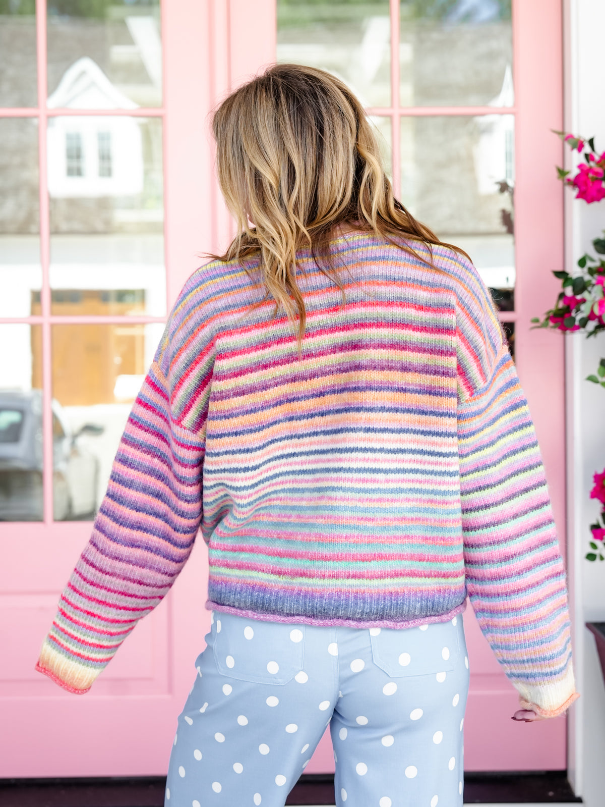 Rainbow Stripe Long Sleeve Button Down Cardigan
