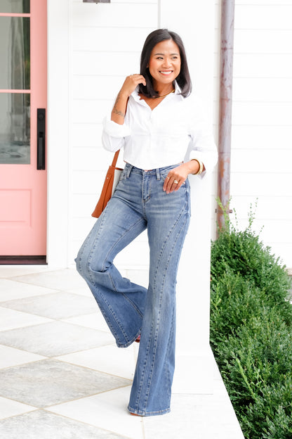 Judy Blue Golden Hour Mid Rise Flare Jeans with Double Angular Seam