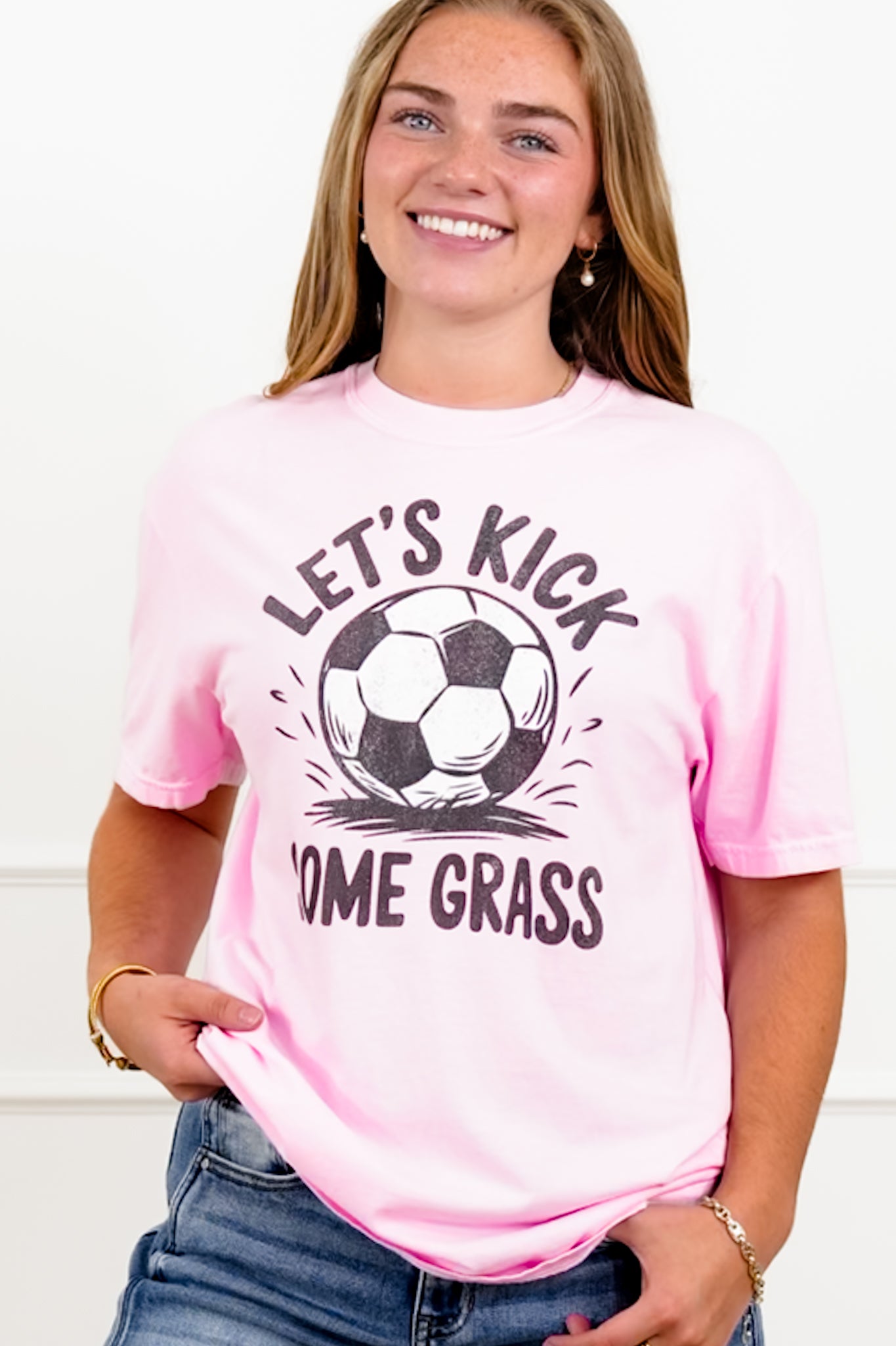 Plus/Reg Short Sleeve "Let's Kick Some Grass" Soccer Graphic Tee