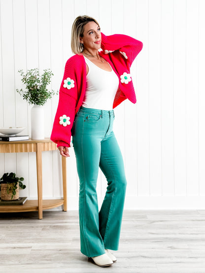 Judy Blue Breakfast at Tiffany's Topaz High Rise Tummy Control Flare Jeans