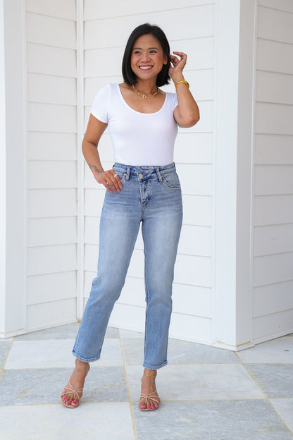 RFM High Rise Light Wash Straight Leg Jeans