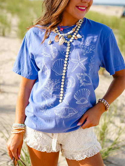 Plus/Reg Short Sleeve Seashells and Coral Graphic Tee - Freckled Poppy