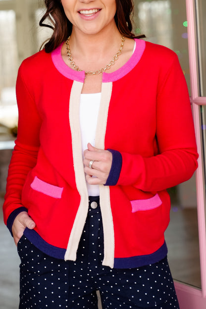 Color Block Trim Long Sleeve Cardigan
