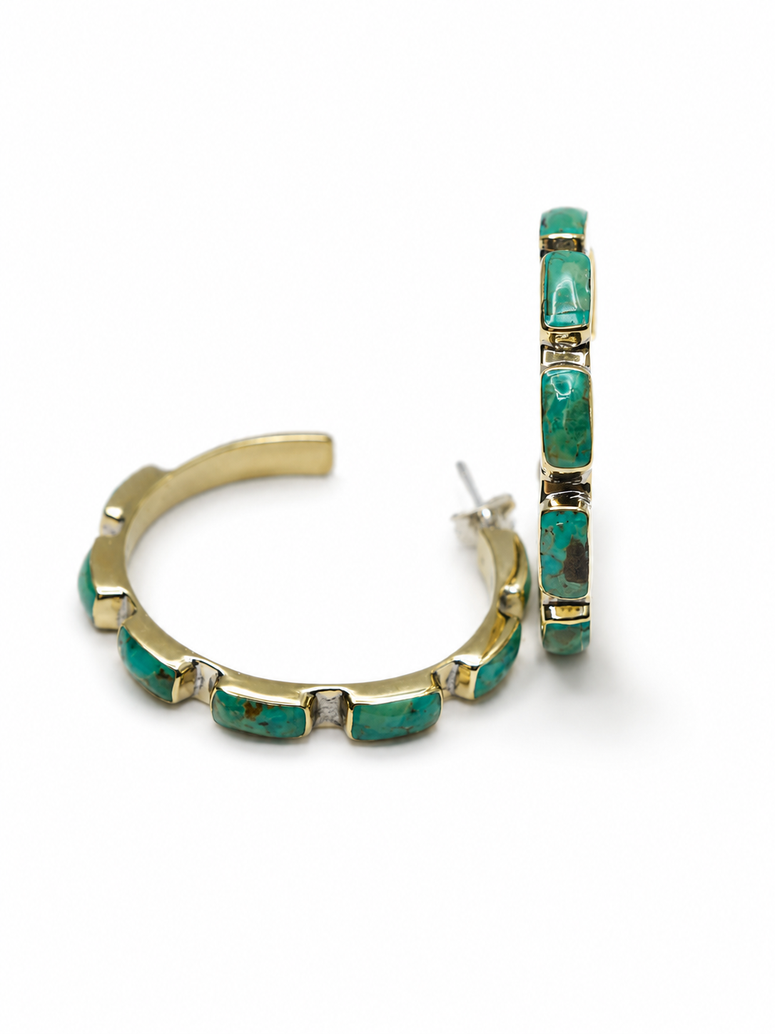 BOHO SOL Brass And Turquoise Chicklet Hoop