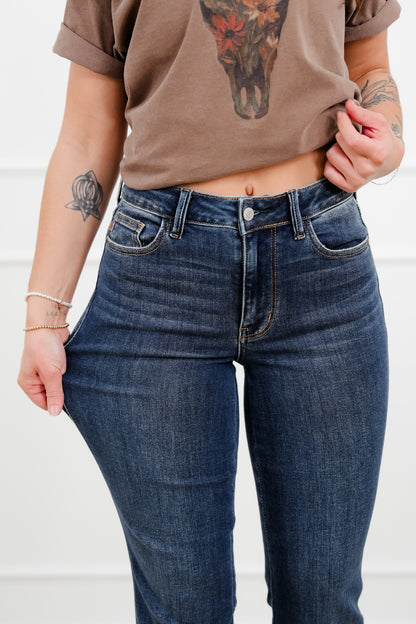 Judy Blue Mid Rise Dark Wash Bootcut Jeans with Slit and Cell Phone Pocket