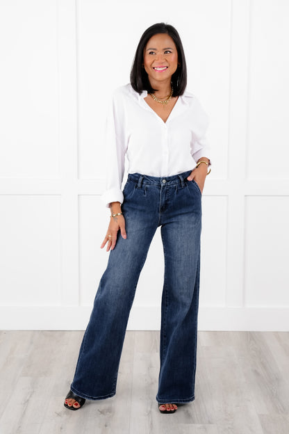 Mica High Rise Dark Wash Wide Leg Jeans