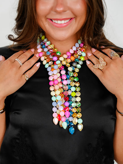 TOVA Split Gold Plated Multi Color Crystal Necklace - Freckled Poppy
