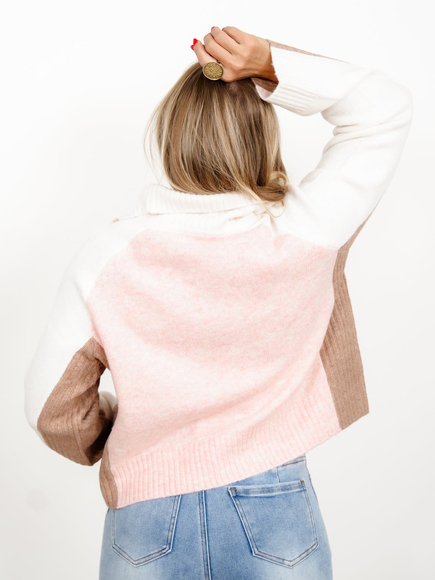 Half Zip Up Mock Neck Long Sleeve Ribbed Sweater
