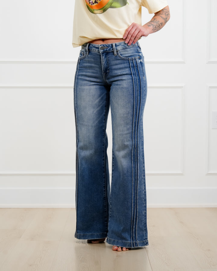 Hidden Mid Rise Dark Wash Flare Jeans