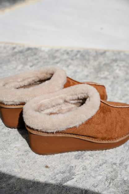 Corky's "Easy Going" Cozy Vegan Suede Wedge Mule Slippers with Fleece Lining
