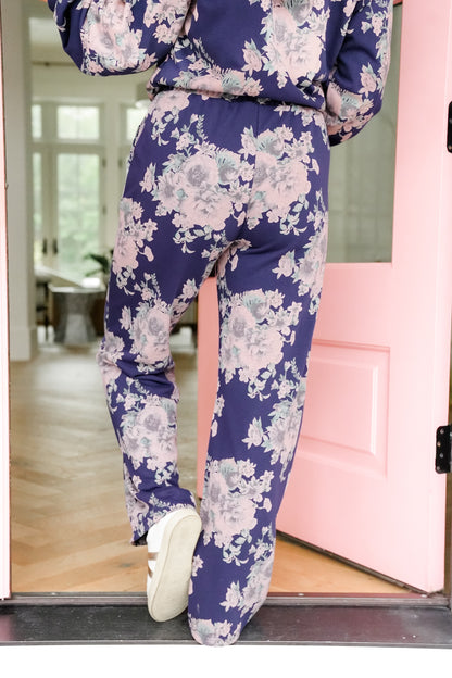 Floral Print Elastic Waist Straight Leg Sweatpants