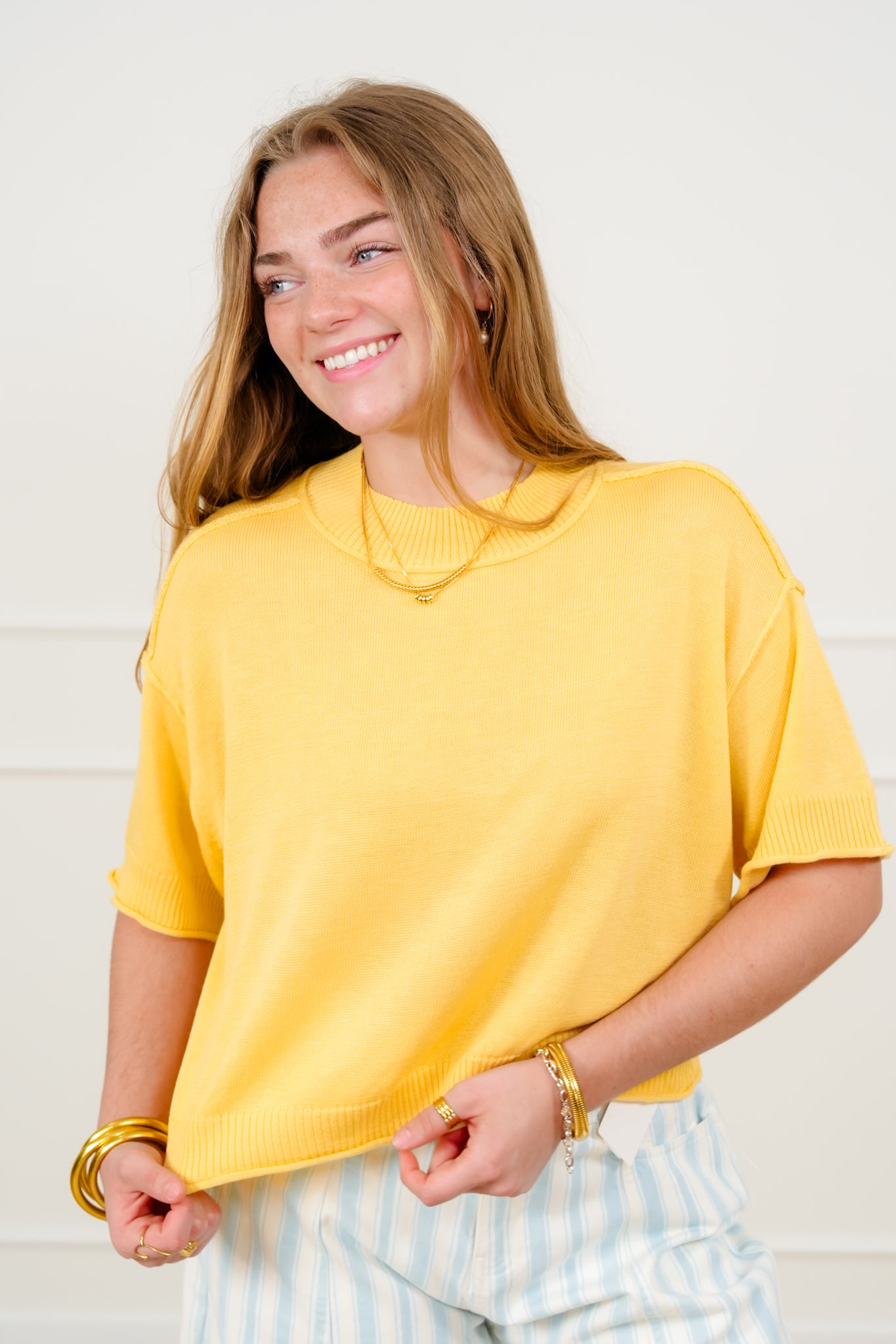 Short Sleeve Sweater with Reverse Seams