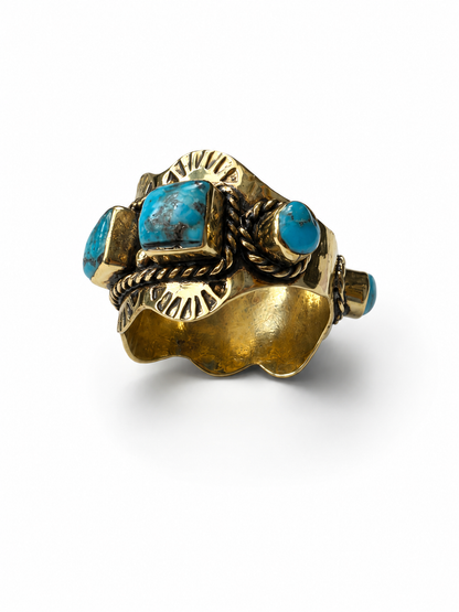 BOHO SOL Brass Square Scalloped Stamped Ring