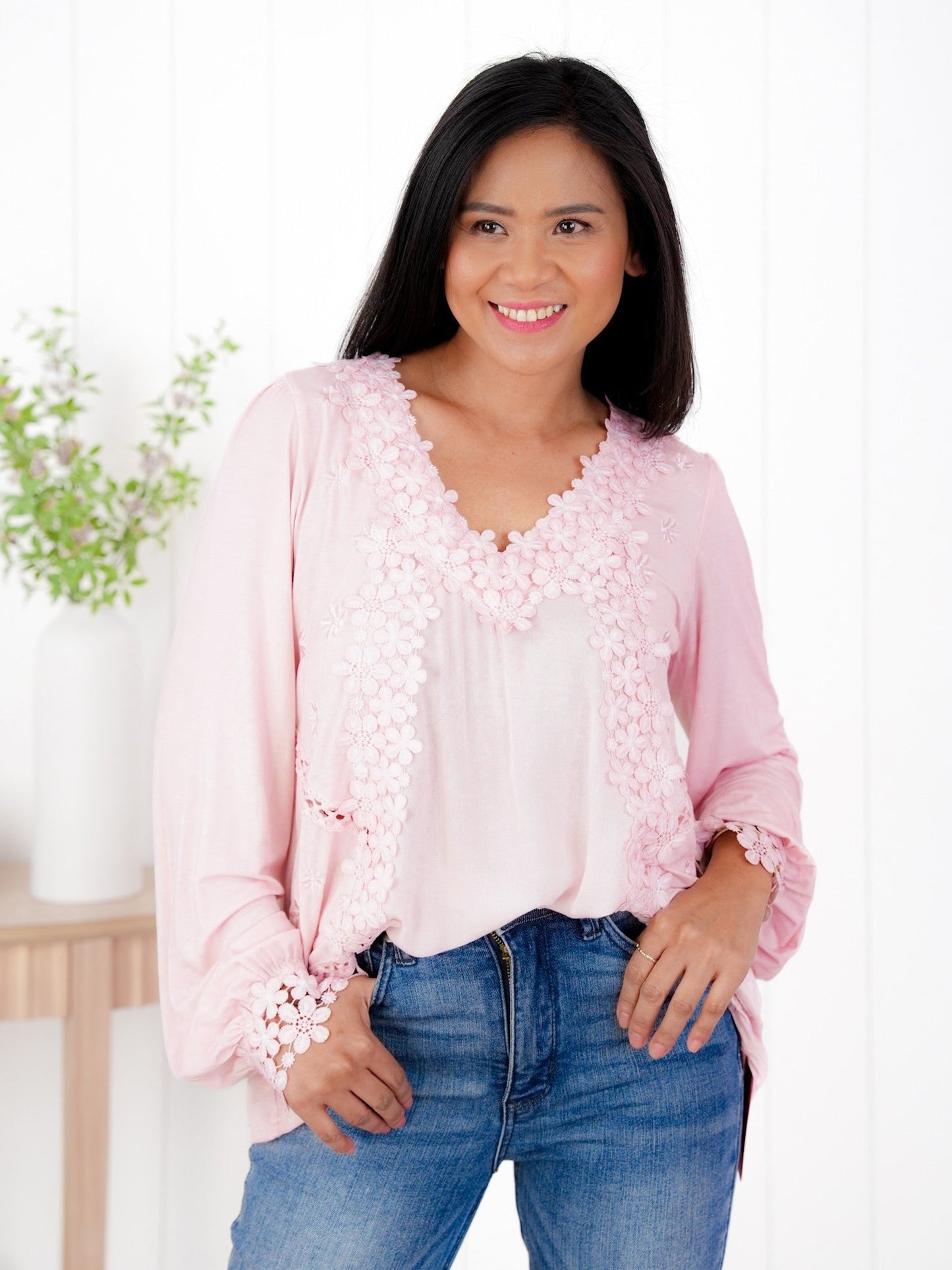 Restocks! POL Floral Embroidered Long Sleeve V-Neck Top (Multiple Colors)