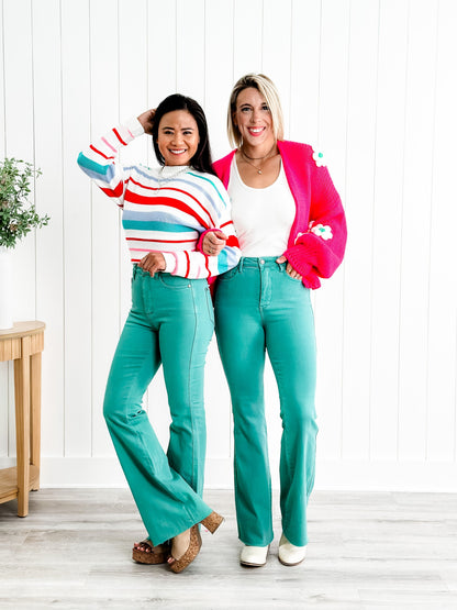 Judy Blue Breakfast at Tiffany's Topaz High Rise Tummy Control Flare Jeans