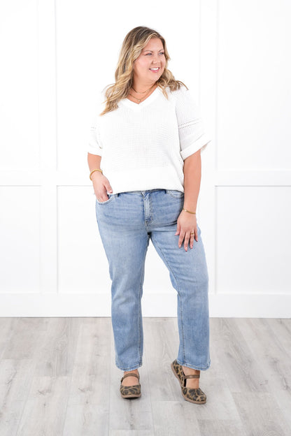 Lovervet High Rise Light Wash Cropped Straight Leg Jeans