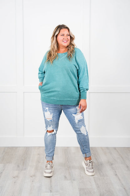 Restock + New Colors Door Buster! PLUS/REG Zenana Pigment Dyed French Terry Pullover w/ Pockets (Multiple Colors)