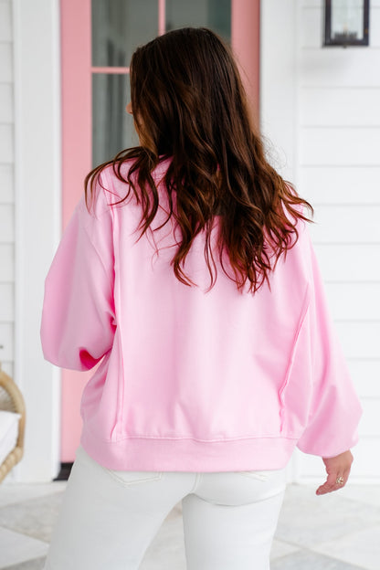 Long Sleeve Pullover Sweatshirt with Lace Bow Detail