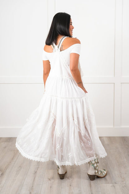 White Overall Dress with Embroidery Detail