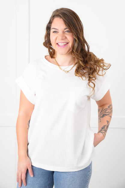 Door Buster! Plus/Reg Waffle Knit Short Dolman Sleeve Round Neck Top