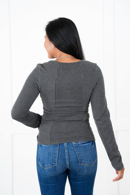 Plus/Reg Ribbed Long Sleeve V Neck Top (Multiple Colors)