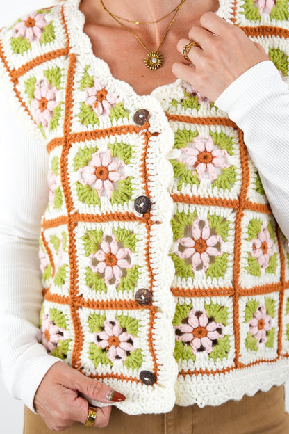 Granny Square Crocheted Button Down Vest