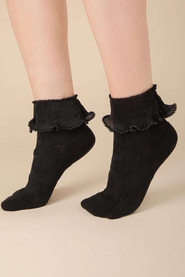Beaded Lace Trim Crew Socks