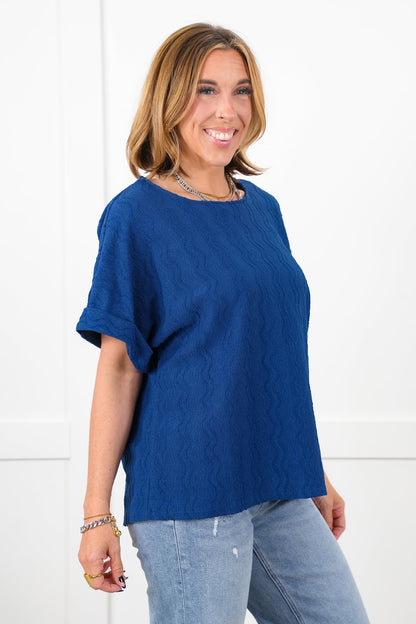 Door Buster! Plus/Reg Textured Short Dolman Sleeve Round Neck Blouse