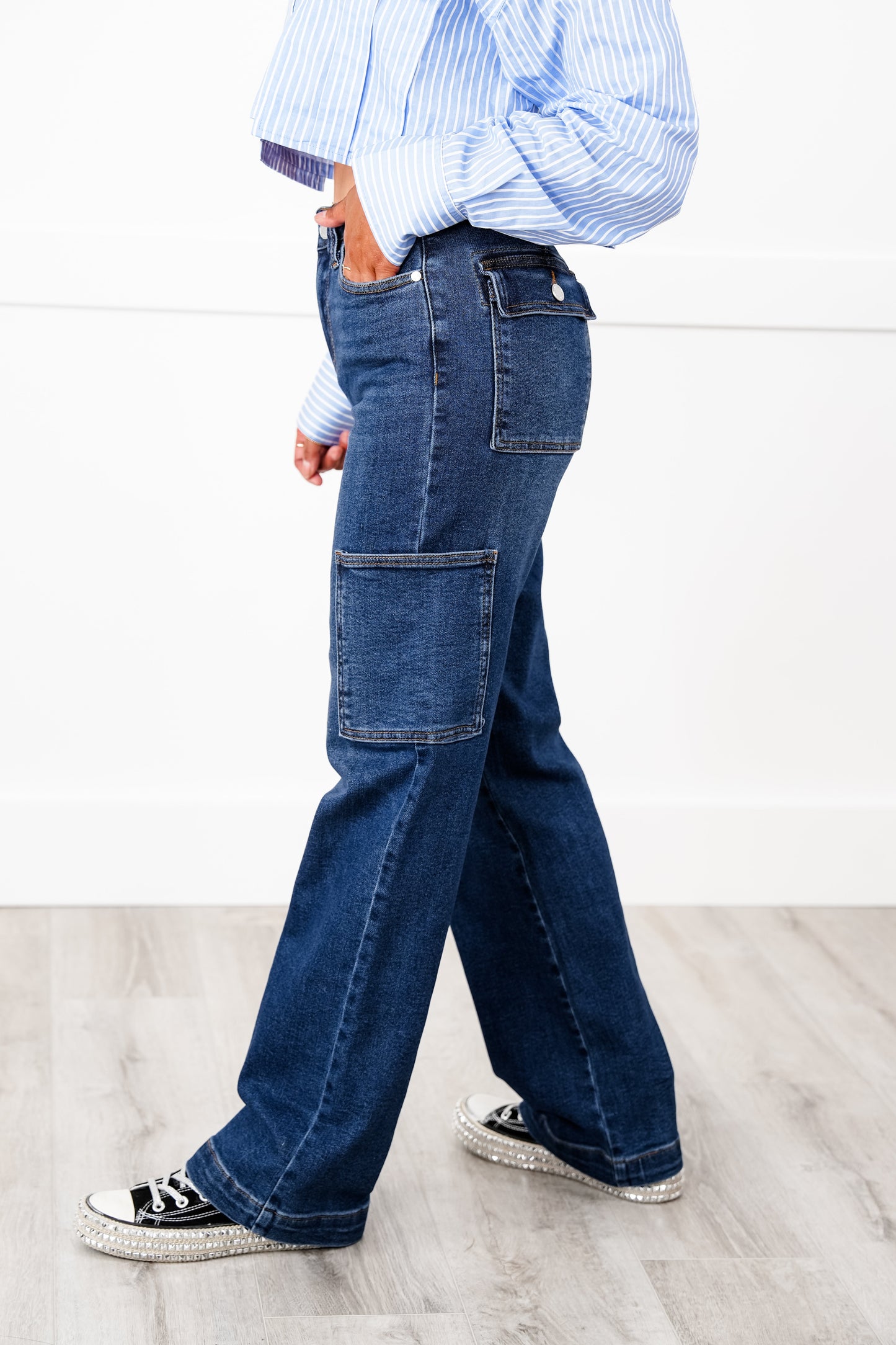 Judy Blue Hot Mess High Rise Dark Wash Cargo Wide Leg Jeans