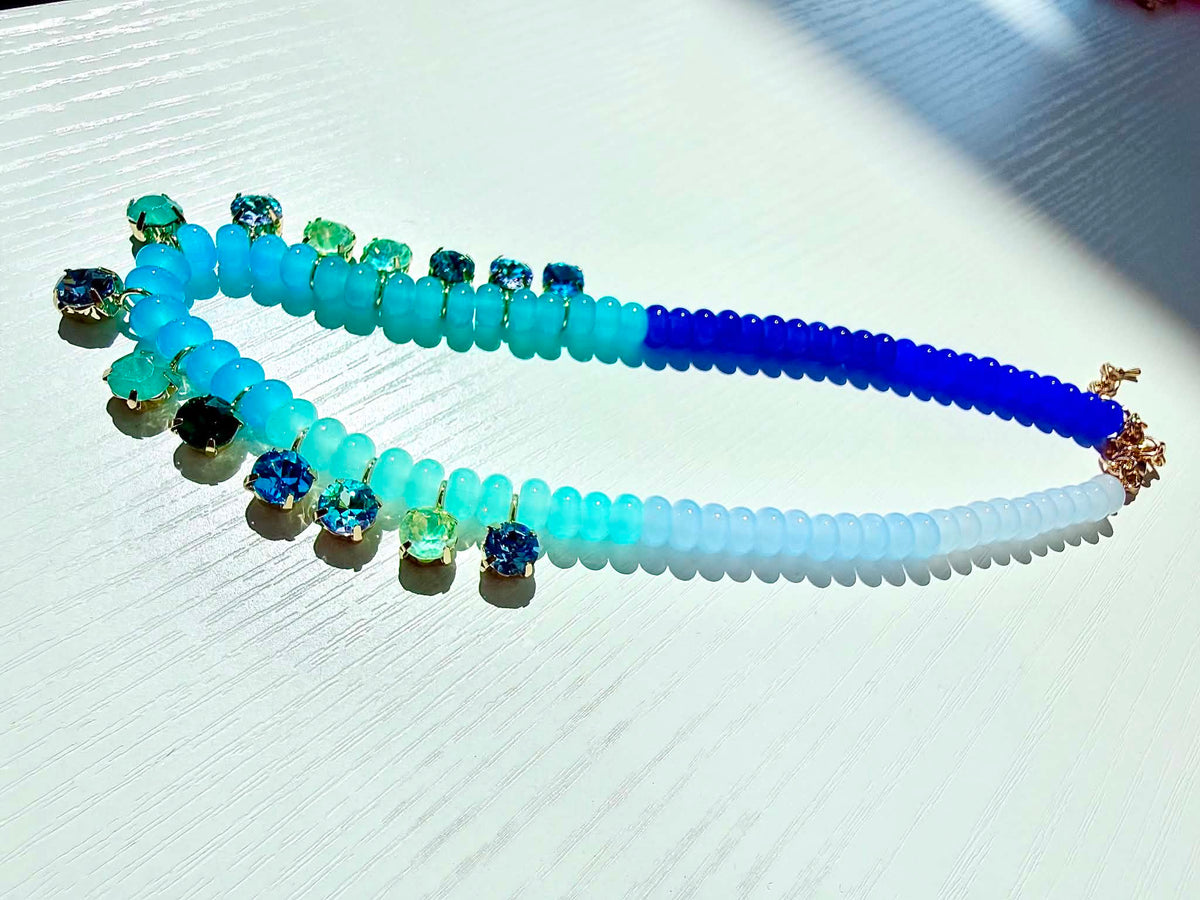 Color-Gradient Crystal Beaded Statement Necklace - Freckled Poppy
