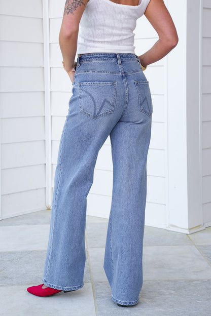 Mica High Rise Medium Wash Wide Leg Jeans